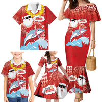 Hawaiian Mele Kalikimaka Family Matching Mermaid Dress and Hawaiian Shirt Funny Santa Riding Lei Dolphin with Kakau Tattoos LT03 - Polynesian Pride