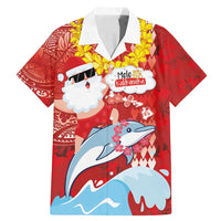 Hawaiian Mele Kalikimaka Family Matching Mermaid Dress and Hawaiian Shirt Funny Santa Riding Lei Dolphin with Kakau Tattoos LT03 Dad's Shirt - Short Sleeve Red - Polynesian Pride
