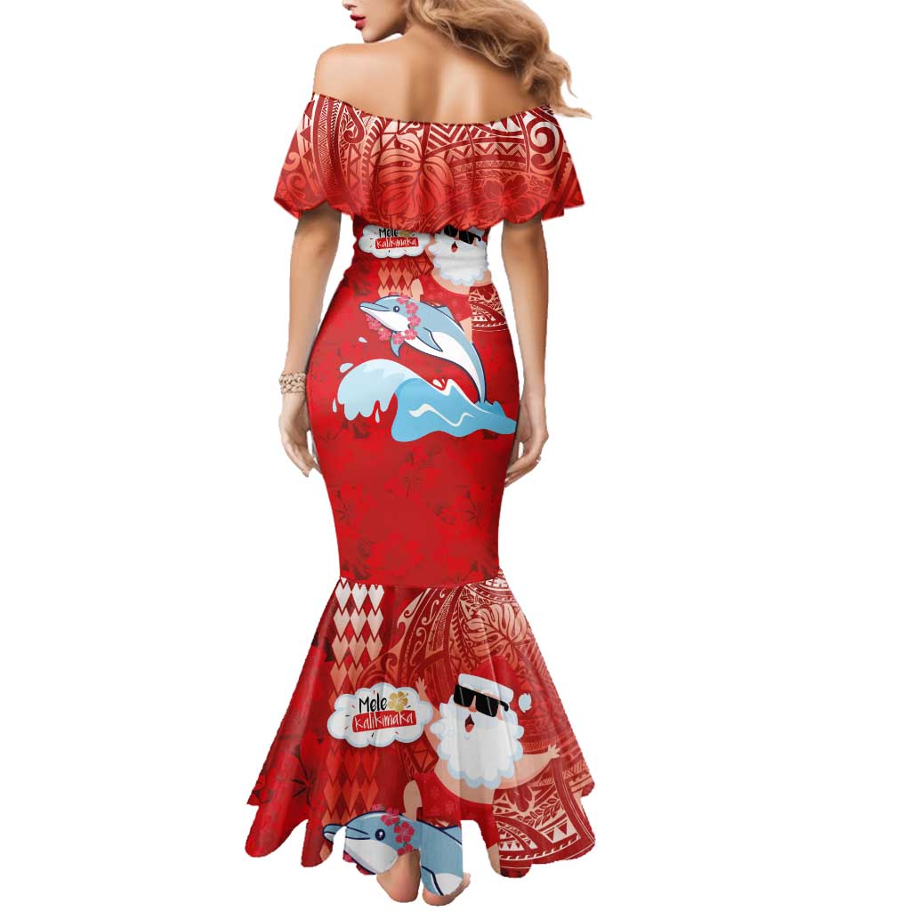 Hawaiian Mele Kalikimaka Family Matching Mermaid Dress and Hawaiian Shirt Funny Santa Riding Lei Dolphin with Kakau Tattoos LT03 - Polynesian Pride