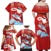 Hawaiian Mele Kalikimaka Family Matching Off Shoulder Maxi Dress and Hawaiian Shirt Funny Santa Riding Lei Dolphin with Kakau Tattoos LT03 - Polynesian Pride