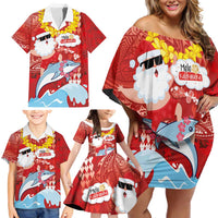 Hawaiian Mele Kalikimaka Family Matching Off Shoulder Short Dress and Hawaiian Shirt Funny Santa Riding Lei Dolphin with Kakau Tattoos LT03 - Polynesian Pride