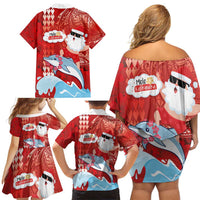 Hawaiian Mele Kalikimaka Family Matching Off Shoulder Short Dress and Hawaiian Shirt Funny Santa Riding Lei Dolphin with Kakau Tattoos LT03 - Polynesian Pride
