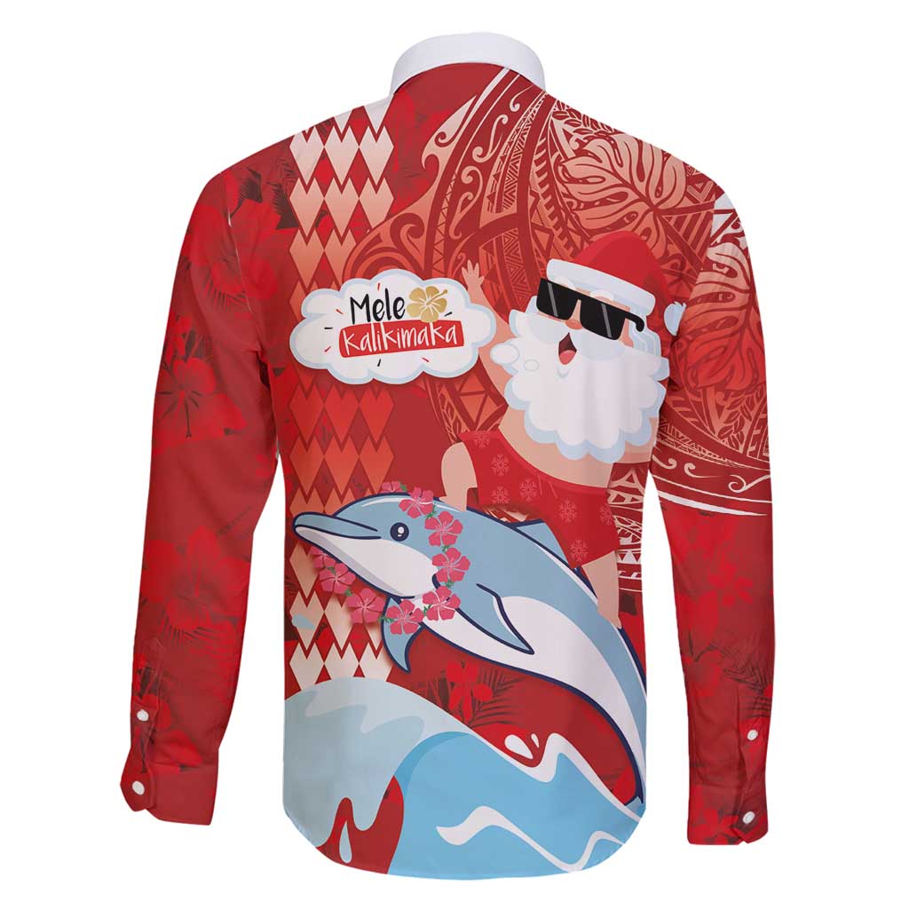 Hawaiian Mele Kalikimaka Family Matching Off Shoulder Short Dress and Hawaiian Shirt Funny Santa Riding Lei Dolphin with Kakau Tattoos LT03 - Polynesian Pride