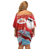 Hawaiian Mele Kalikimaka Family Matching Off Shoulder Short Dress and Hawaiian Shirt Funny Santa Riding Lei Dolphin with Kakau Tattoos LT03 - Polynesian Pride