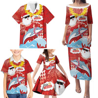 Hawaiian Mele Kalikimaka Family Matching Puletasi and Hawaiian Shirt Funny Santa Riding Lei Dolphin with Kakau Tattoos LT03 - Polynesian Pride