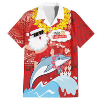 Hawaiian Mele Kalikimaka Family Matching Puletasi and Hawaiian Shirt Funny Santa Riding Lei Dolphin with Kakau Tattoos LT03 Dad's Shirt - Short Sleeve Red - Polynesian Pride