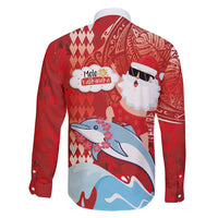Hawaiian Mele Kalikimaka Family Matching Short Sleeve Bodycon Dress and Hawaiian Shirt Funny Santa Riding Lei Dolphin with Kakau Tattoos LT03 - Polynesian Pride