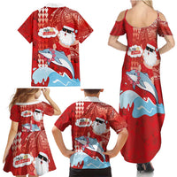 Hawaiian Mele Kalikimaka Family Matching Summer Maxi Dress and Hawaiian Shirt Funny Santa Riding Lei Dolphin with Kakau Tattoos LT03 - Polynesian Pride