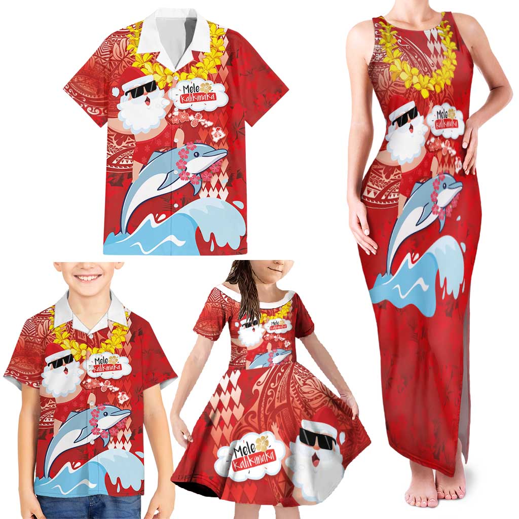 Hawaiian Mele Kalikimaka Family Matching Tank Maxi Dress and Hawaiian Shirt Funny Santa Riding Lei Dolphin with Kakau Tattoos LT03 - Polynesian Pride