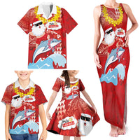 Hawaiian Mele Kalikimaka Family Matching Tank Maxi Dress and Hawaiian Shirt Funny Santa Riding Lei Dolphin with Kakau Tattoos LT03 - Polynesian Pride
