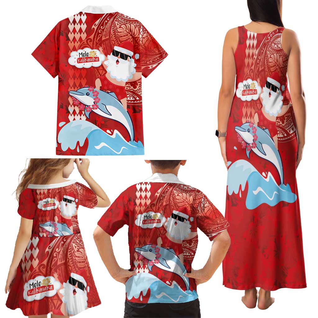 Hawaiian Mele Kalikimaka Family Matching Tank Maxi Dress and Hawaiian Shirt Funny Santa Riding Lei Dolphin with Kakau Tattoos LT03 - Polynesian Pride
