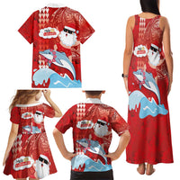 Hawaiian Mele Kalikimaka Family Matching Tank Maxi Dress and Hawaiian Shirt Funny Santa Riding Lei Dolphin with Kakau Tattoos LT03 - Polynesian Pride