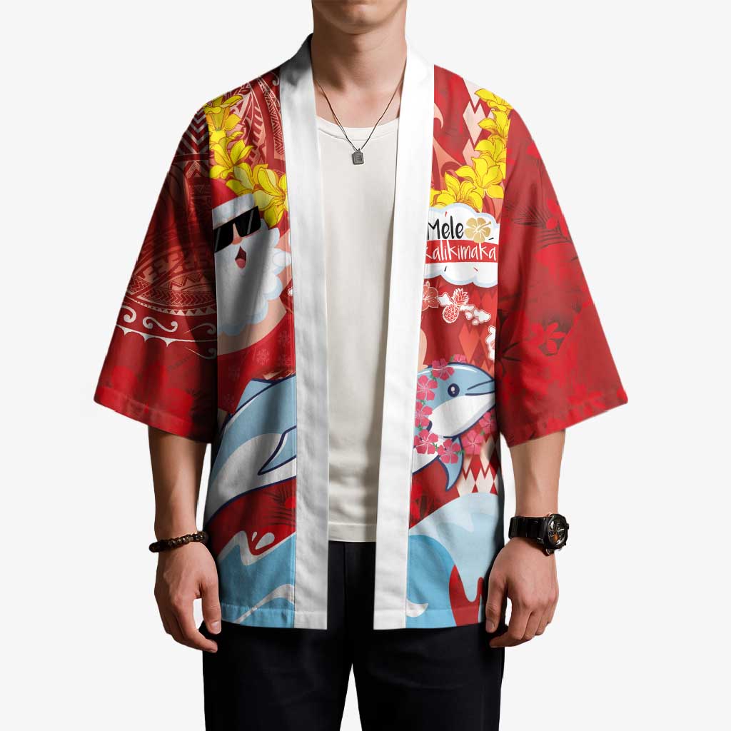 Hawaiian Mele Kalikimaka Kimono Funny Santa Riding Lei Dolphin with Kakau Tattoos - Polynesian Pride