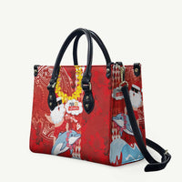 Hawaiian Mele Kalikimaka Leather Bag Funny Santa Riding Lei Dolphin with Kakau Tattoos LT03 Red - Polynesian Pride