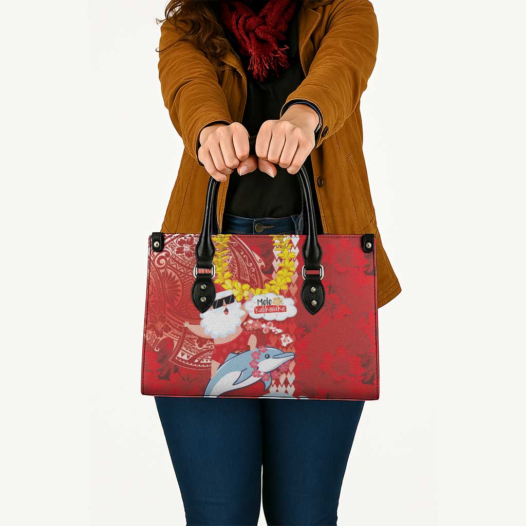 Hawaiian Mele Kalikimaka Leather Bag Funny Santa Riding Lei Dolphin with Kakau Tattoos LT03 - Polynesian Pride