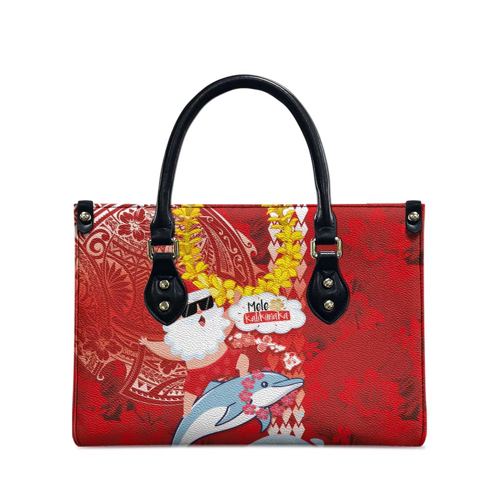 Hawaiian Mele Kalikimaka Leather Bag Funny Santa Riding Lei Dolphin with Kakau Tattoos LT03 - Polynesian Pride