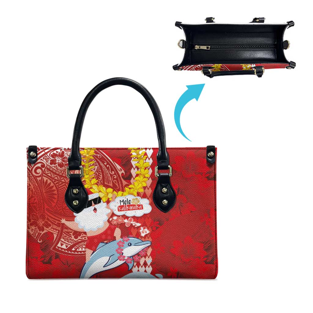Hawaiian Mele Kalikimaka Leather Bag Funny Santa Riding Lei Dolphin with Kakau Tattoos LT03 - Polynesian Pride