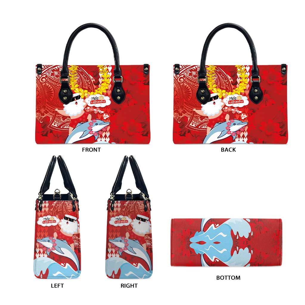 Hawaiian Mele Kalikimaka Leather Bag Funny Santa Riding Lei Dolphin with Kakau Tattoos LT03 - Polynesian Pride