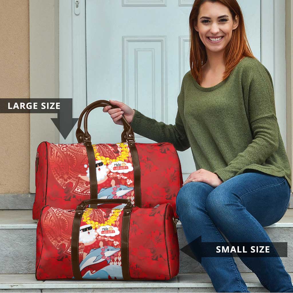 Hawaiian Mele Kalikimaka Travel Bag Funny Santa Riding Lei Dolphin with Kakau Tattoos - Polynesian Pride