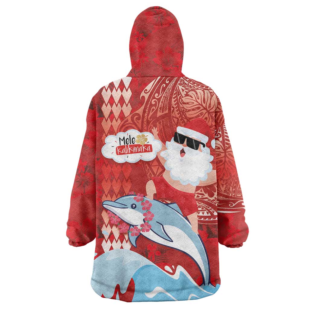Hawaiian Mele Kalikimaka Wearable Blanket Hoodie Funny Santa Riding Lei Dolphin with Kakau Tattoos LT03 - Polynesian Pride