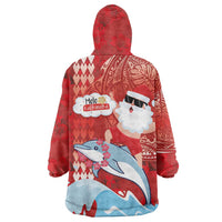Hawaiian Mele Kalikimaka Wearable Blanket Hoodie Funny Santa Riding Lei Dolphin with Kakau Tattoos LT03 - Polynesian Pride