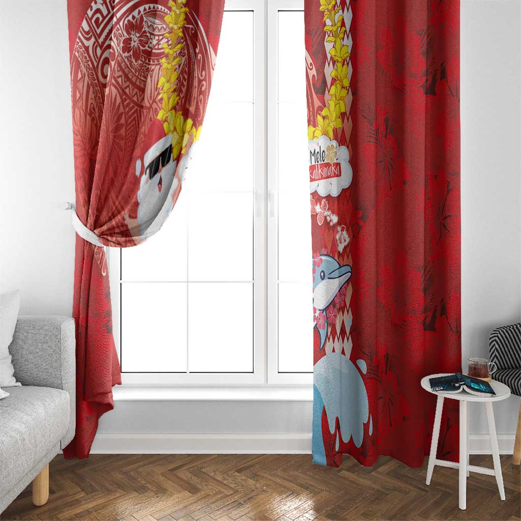 Hawaiian Mele Kalikimaka Window Curtain Funny Santa Riding Lei Dolphin with Kakau Tattoos - Polynesian Pride