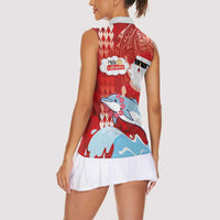 Hawaiian Mele Kalikimaka Women Sleeveless Polo Shirt Funny Santa Riding Lei Dolphin with Kakau Tattoos LT03 - Polynesian Pride