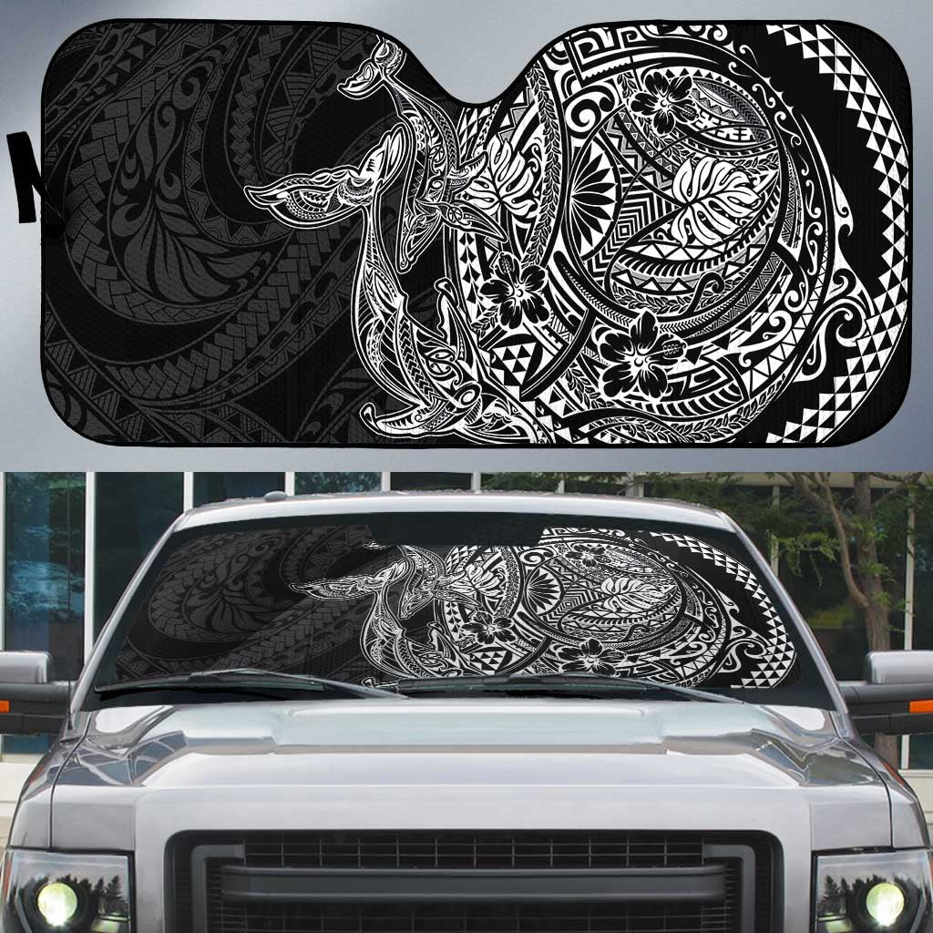 Hawaiian Whales Polynesian Art Motifs Auto Sun Shade Black Color - Polynesian Pride
