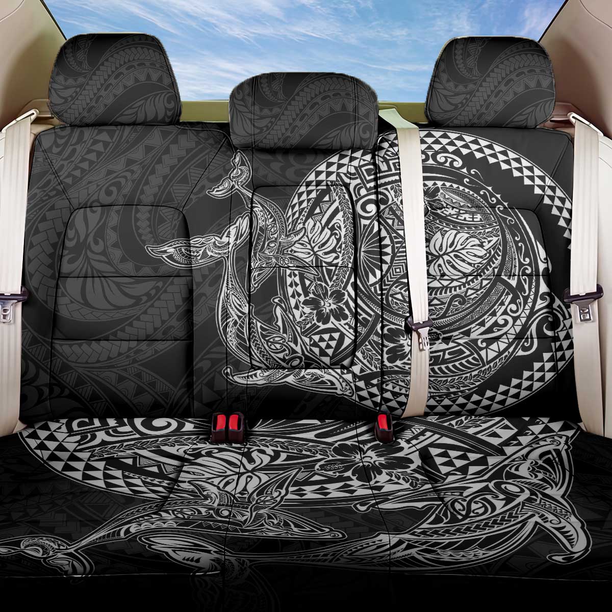 Hawaiian Whales Polynesian Art Motifs Back Car Seat Cover Black Color LT03 One Size Black - Polynesian Pride