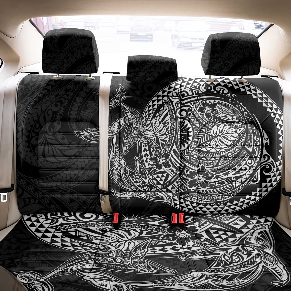 Hawaiian Whales Polynesian Art Motifs Back Car Seat Cover Black Color LT03 - Polynesian Pride