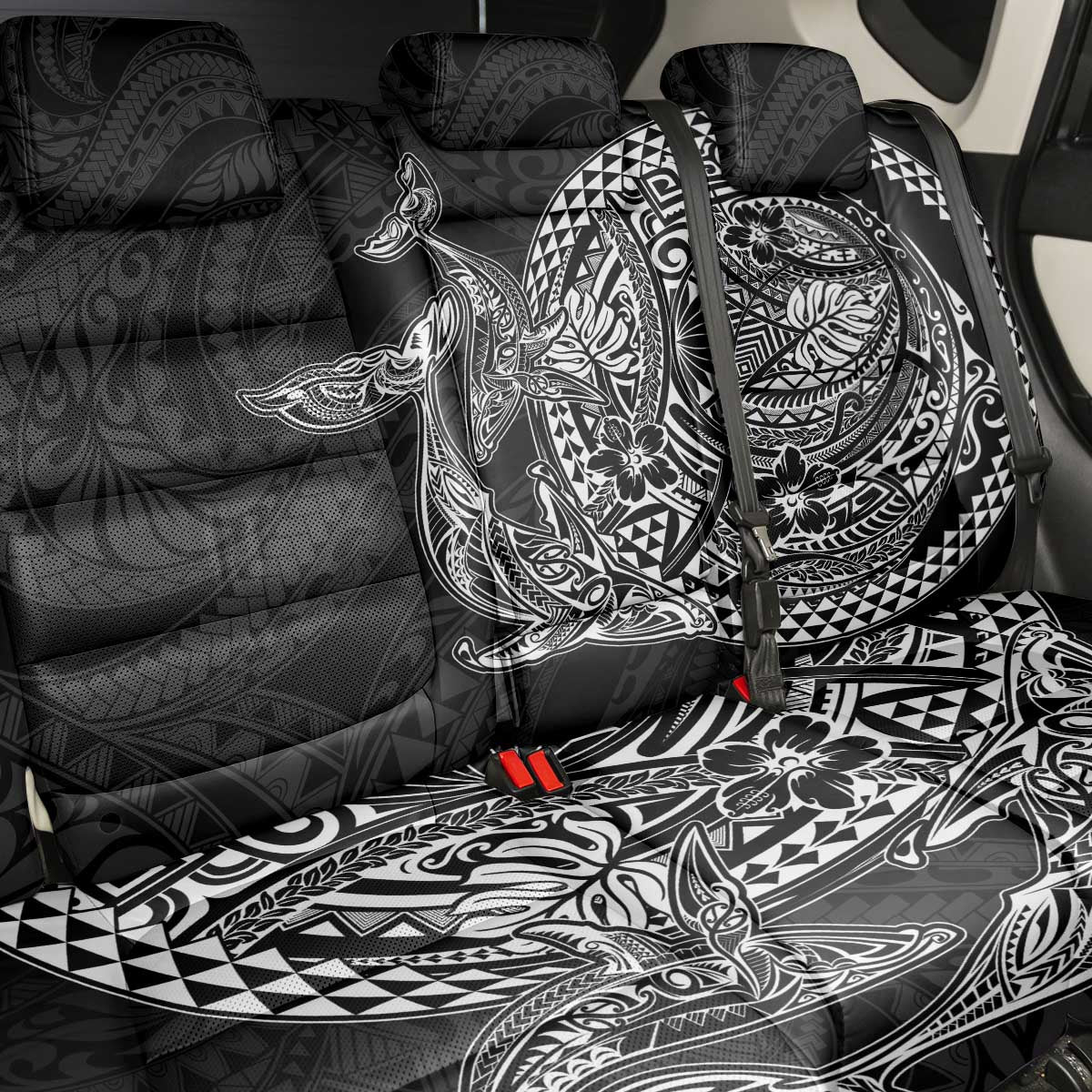 Hawaiian Whales Polynesian Art Motifs Back Car Seat Cover Black Color LT03 - Polynesian Pride