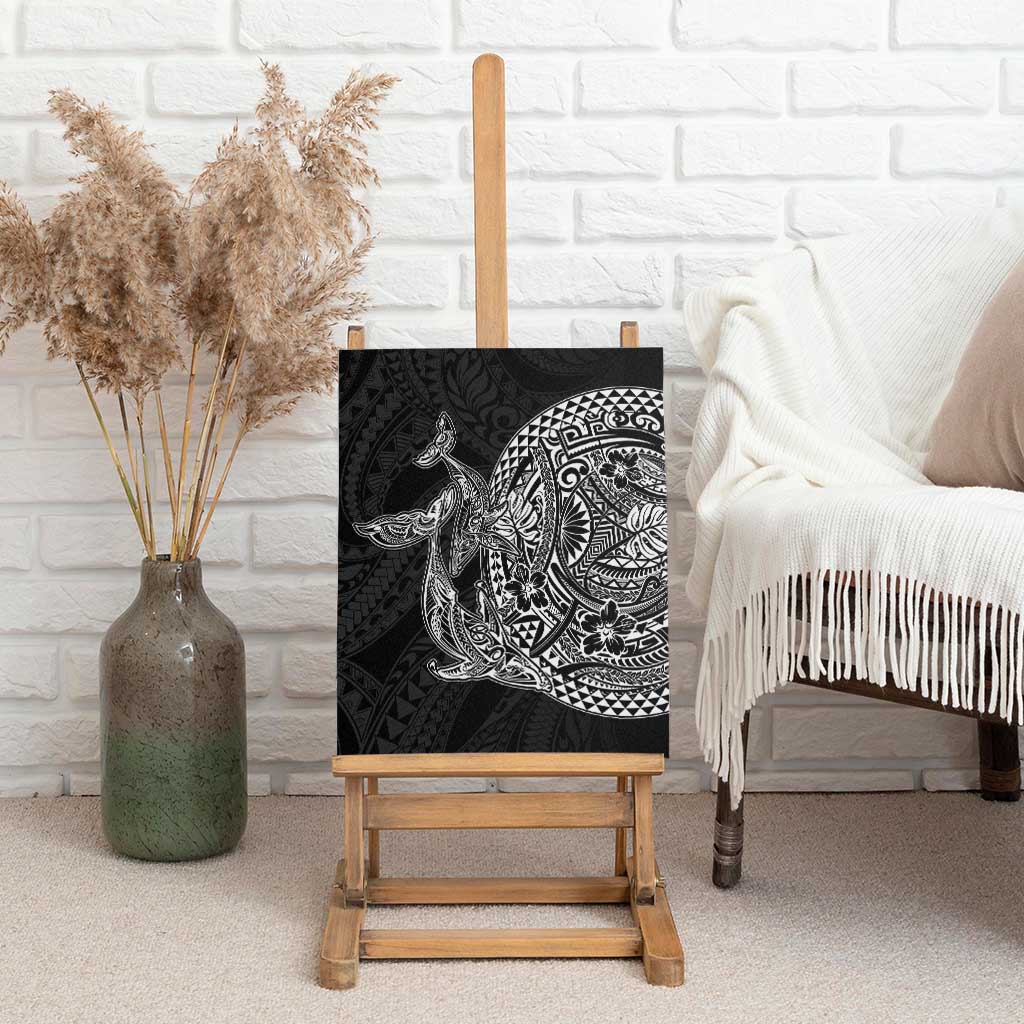 Hawaiian Whales Polynesian Art Motifs Canvas Wall Art Black Color - Polynesian Pride