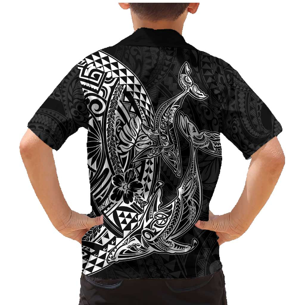 Hawaiian Whales Polynesian Art Motifs Family Matching Mermaid Dress and Hawaiian Shirt Black Color LT03 - Polynesian Pride