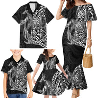 Hawaiian Whales Polynesian Art Motifs Family Matching Mermaid Dress and Hawaiian Shirt Black Color LT03 - Polynesian Pride