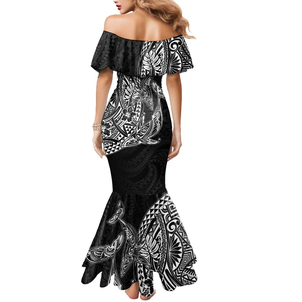 Hawaiian Whales Polynesian Art Motifs Family Matching Mermaid Dress and Hawaiian Shirt Black Color LT03 - Polynesian Pride