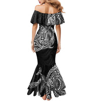 Hawaiian Whales Polynesian Art Motifs Family Matching Mermaid Dress and Hawaiian Shirt Black Color LT03 - Polynesian Pride