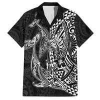 Hawaiian Whales Polynesian Art Motifs Family Matching Off The Shoulder Long Sleeve Dress and Hawaiian Shirt Black Color LT03 Dad's Shirt - Short Sleeve Black - Polynesian Pride