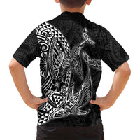 Hawaiian Whales Polynesian Art Motifs Family Matching Off Shoulder Maxi Dress and Hawaiian Shirt Black Color LT03 - Polynesian Pride