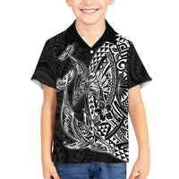 Hawaiian Whales Polynesian Art Motifs Family Matching Off Shoulder Maxi Dress and Hawaiian Shirt Black Color LT03 Son's Shirt Black - Polynesian Pride