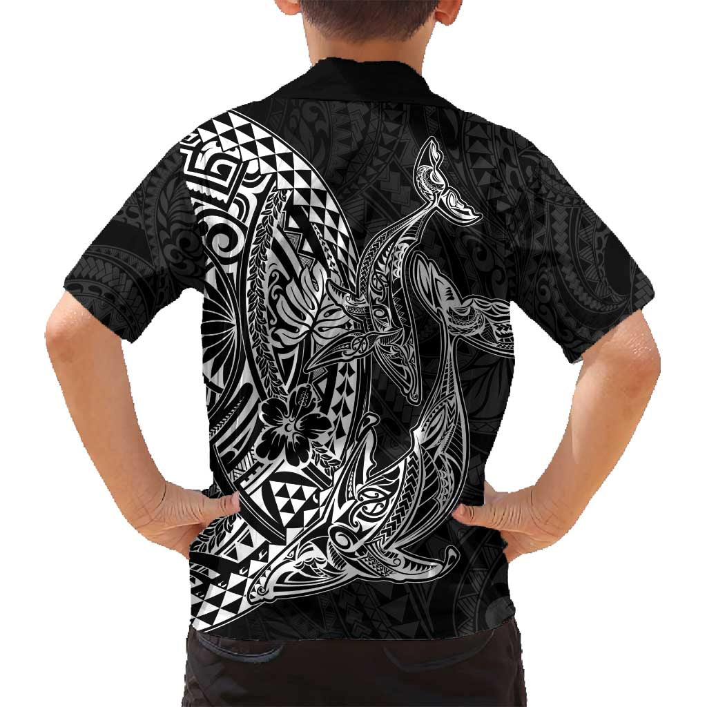 Hawaiian Whales Polynesian Art Motifs Family Matching Puletasi and Hawaiian Shirt Black Color LT03 - Polynesian Pride