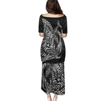 Hawaiian Whales Polynesian Art Motifs Family Matching Puletasi and Hawaiian Shirt Black Color LT03 - Polynesian Pride