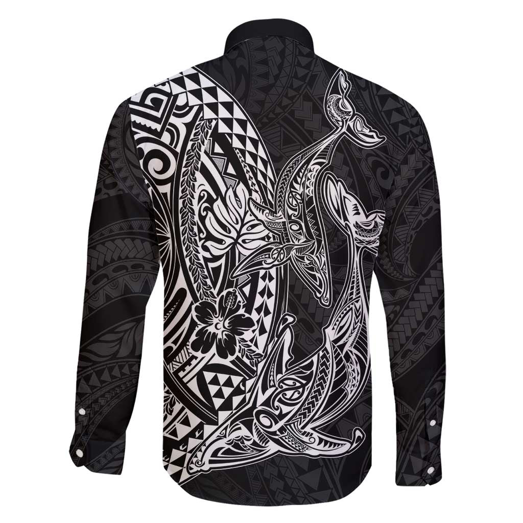 Hawaiian Whales Polynesian Art Motifs Family Matching Short Sleeve Bodycon Dress and Hawaiian Shirt Black Color LT03 - Polynesian Pride