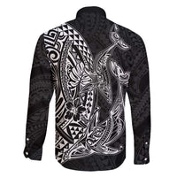 Hawaiian Whales Polynesian Art Motifs Family Matching Short Sleeve Bodycon Dress and Hawaiian Shirt Black Color LT03 - Polynesian Pride