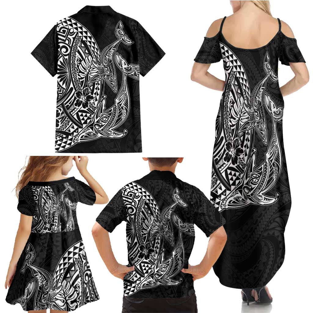 Hawaiian Whales Polynesian Art Motifs Family Matching Summer Maxi Dress and Hawaiian Shirt Black Color LT03 - Polynesian Pride
