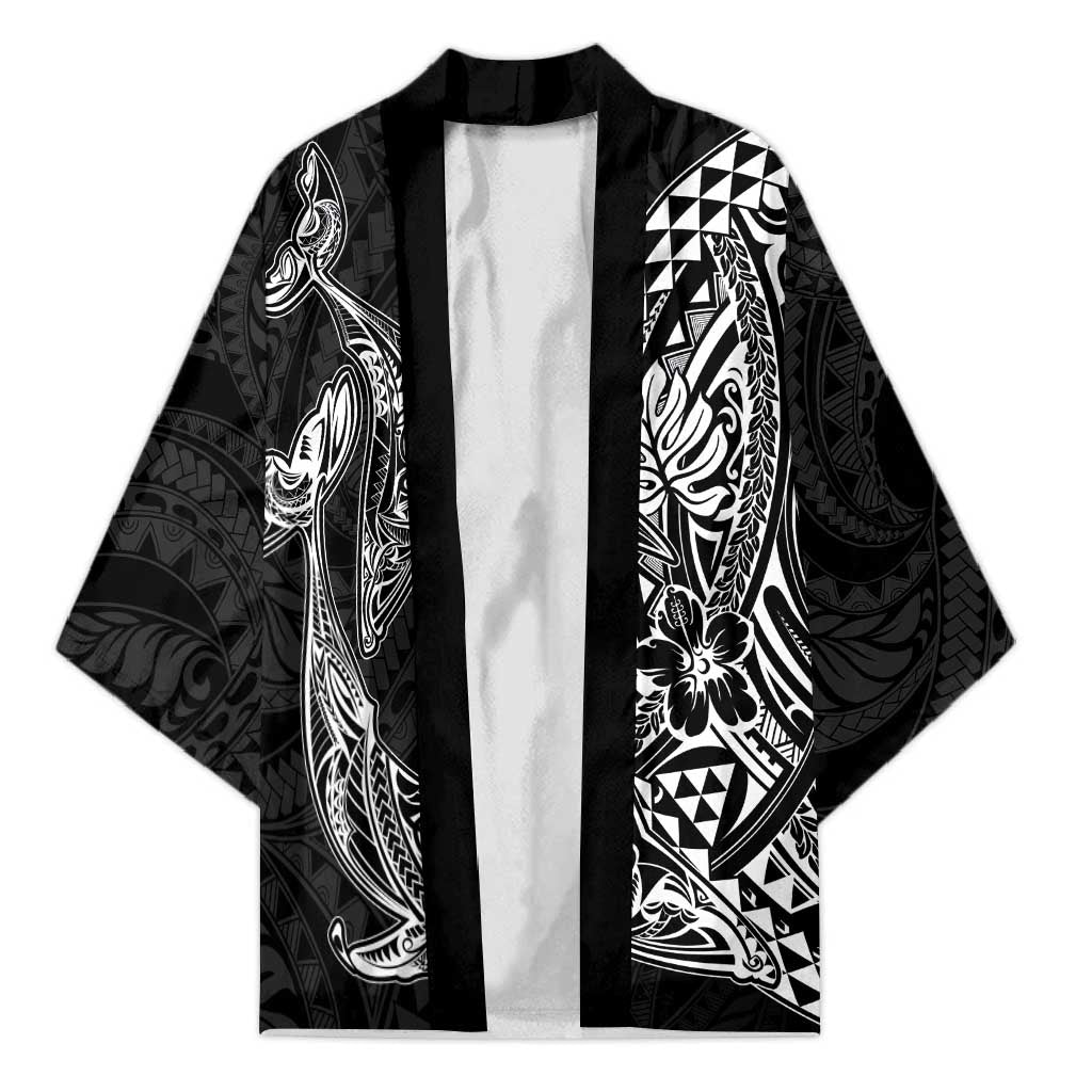 Hawaiian Whales Polynesian Art Motifs Kimono Black Color - Polynesian Pride