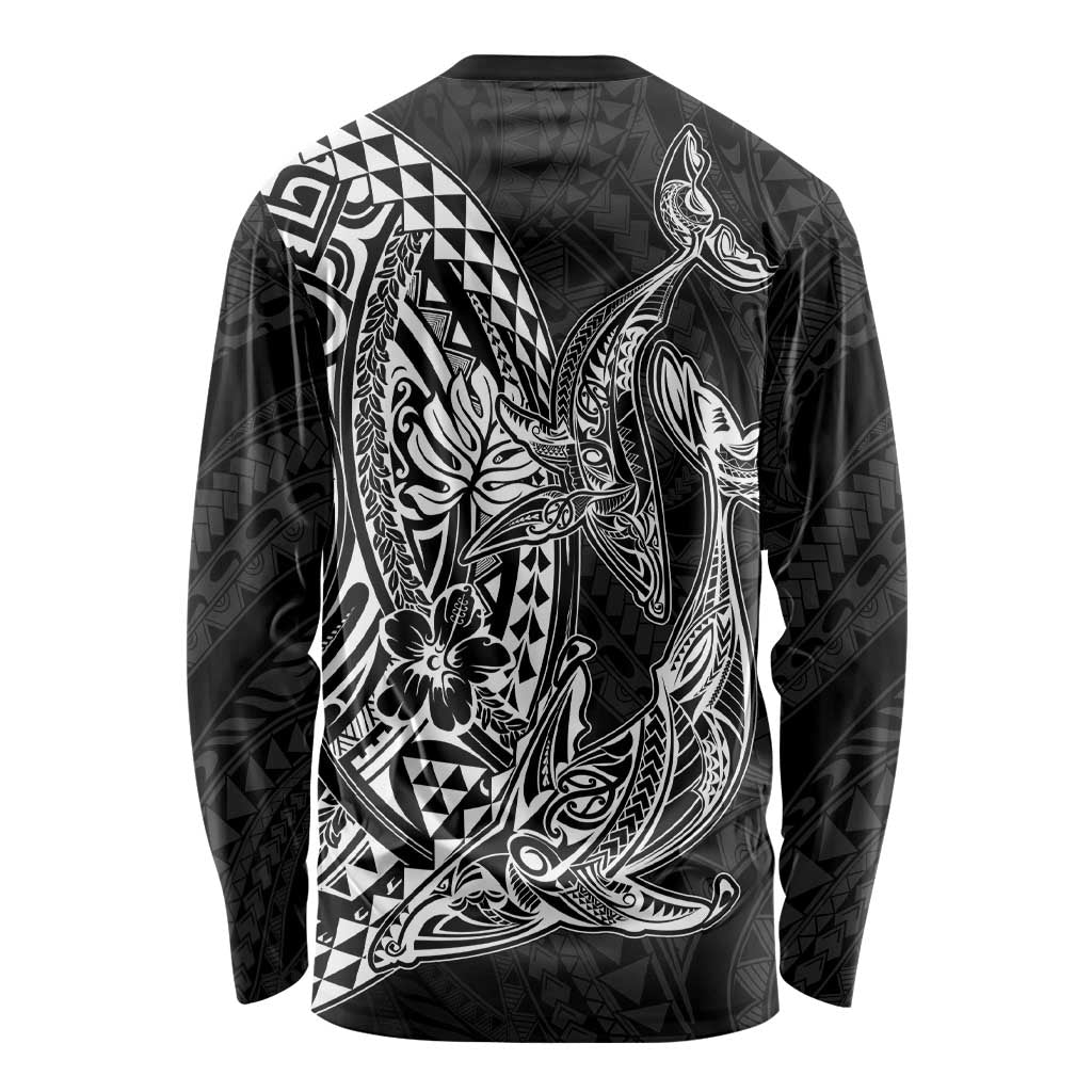 Hawaiian Whales Polynesian Art Motifs Long Sleeve Shirt Black Color - Polynesian Pride