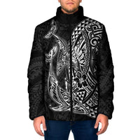 Hawaiian Whales Polynesian Art Motifs Padded Jacket Black Color - Polynesian Pride