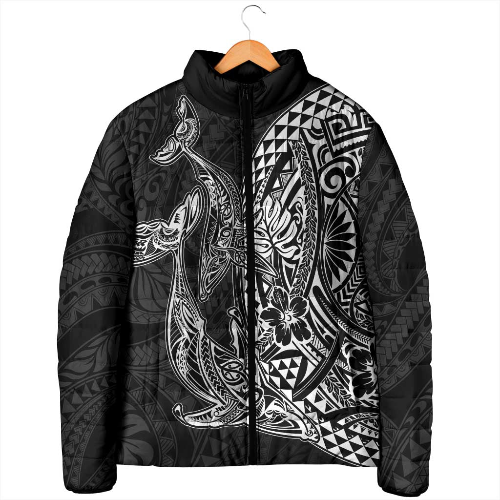 Hawaiian Whales Polynesian Art Motifs Padded Jacket Black Color - Polynesian Pride