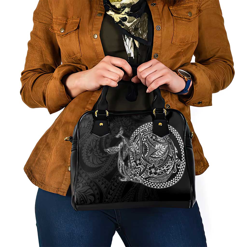 Hawaiian Whales Polynesian Art Motifs Shoulder Handbag Black Color - Polynesian Pride