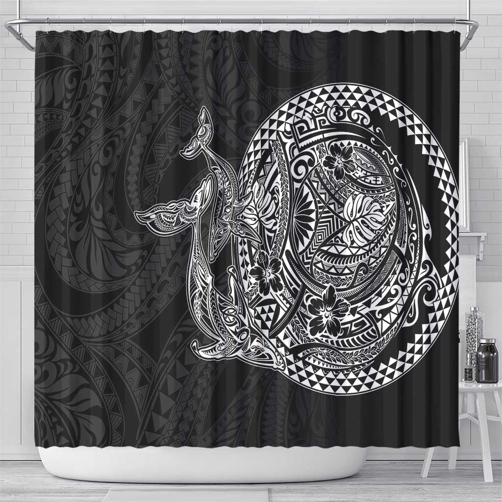 Hawaiian Whales Polynesian Art Motifs Shower Curtain Black Color LT03 - Polynesian Pride